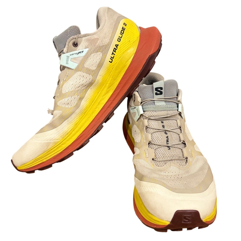 Salomon Ultra Glide 2 Trail Running Shoes Rainy day Freesia Hot Sauce Size 8
